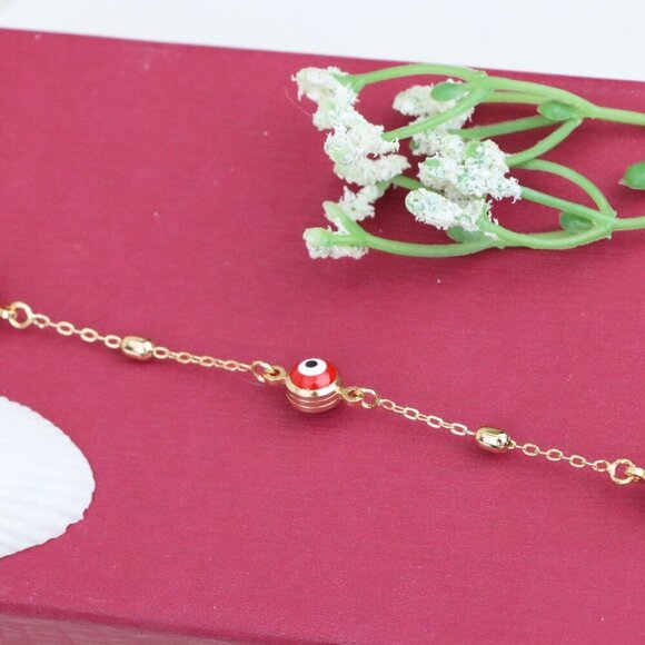 "Multicolor Evil Eye Rose Gold Bracelet with Adjustable Chain, XPBL1016 - Picture 11 of 12